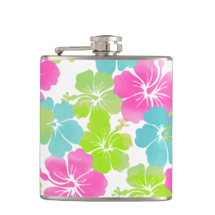 PixDezines retro hibiscus Hip Flask