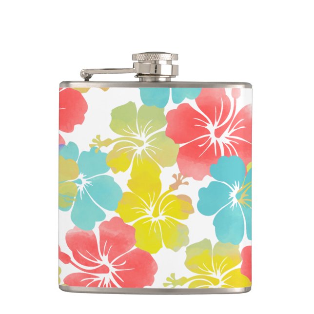 PixDezines retro hibiscus Hip Flask (Front)
