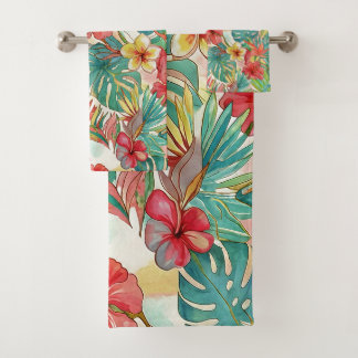PixDezines Retro Hyper H2 Hawaii Floral Foliage Bath Towel Set