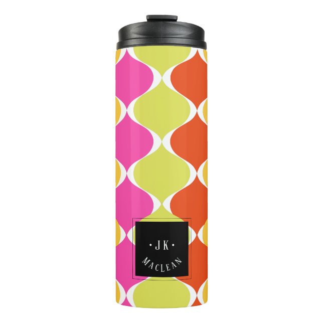 PixDezines Retro Mod Ogee, Green Pink Orange Thermal Tumbler (Front)