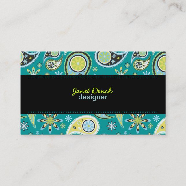 PixDezines Retro Paisley, custom colour Business Card (Front)