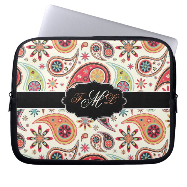 PixDezines Retro Paisley/DIY background colour Laptop Sleeve (Front)