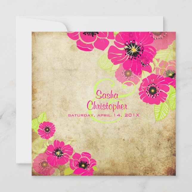 PixDezines Rétro Poppies Invitations De Mariage (Devant)