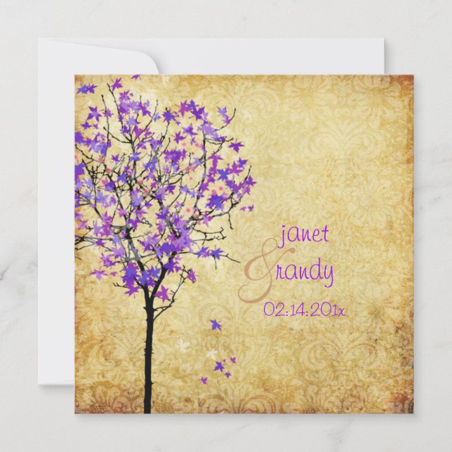 PixDezines retro violet maple trees Invitation (Front)
