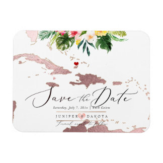 PixDezines Rose Gold Caribbean Map Save Date Magnet