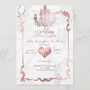 PixDezines Rose Gold Chandelier/Heart/Marble Invitation