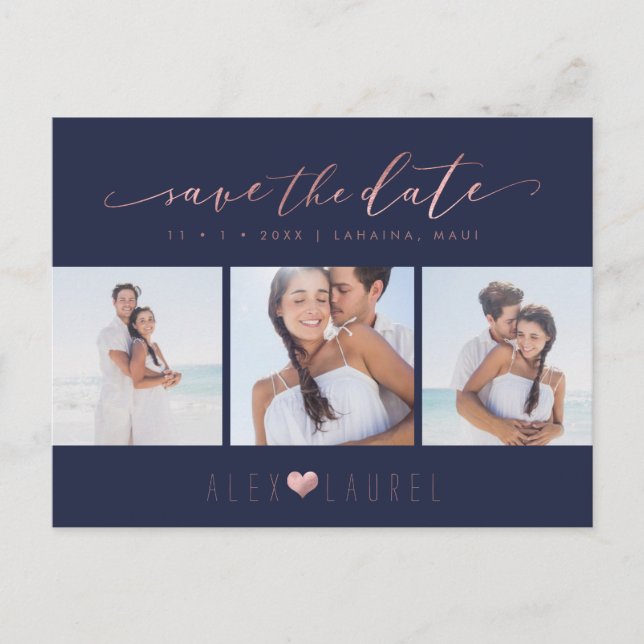 PixDezines Rose Gold Chic Script Save the Date Postcard (Front)