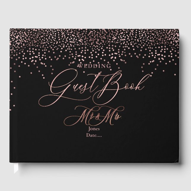 PixDezines ROSE GOLD CONFETTI+DIY BACKGROUND Guest Book (Front)