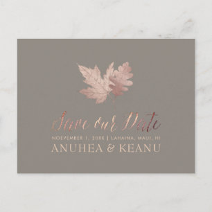 PixDezines Rose Gold Fall Foliage/Save our Date Announcement Postcard