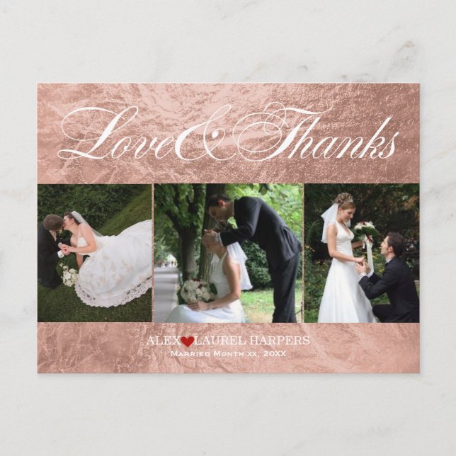 PixDezines Rose Gold/Faux Foil/Wedding Thank You Postcard (Front)