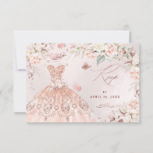 PixDezines Rose Gold Glitter Gown Sweet 16 RSVP Invitation