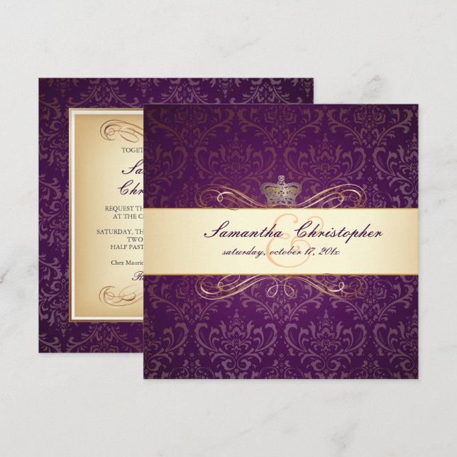 PixDezines Rossi Damask, Champagne+plum Invitation (Front/Back)