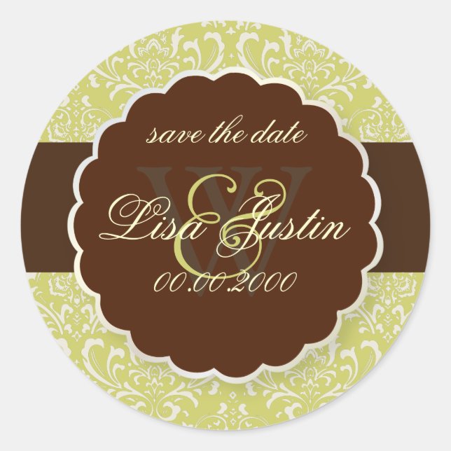 PixDezines Rossi Damask/Endive Green Classic Round Sticker (Front)