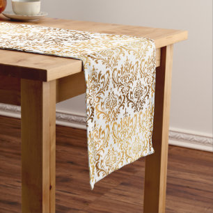 PixDezines Rossi Damask/Golden Tone Short Table Runner