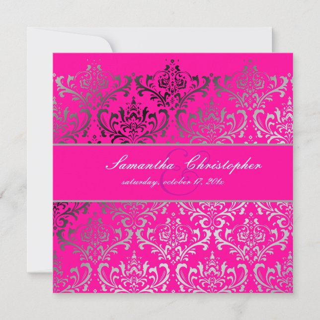 PixDezines Rossi Damask, Hot Pink Invitation (Front)