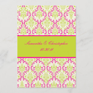 PixDezines Rossi, Damask / Lime+Fuschia Invitation
