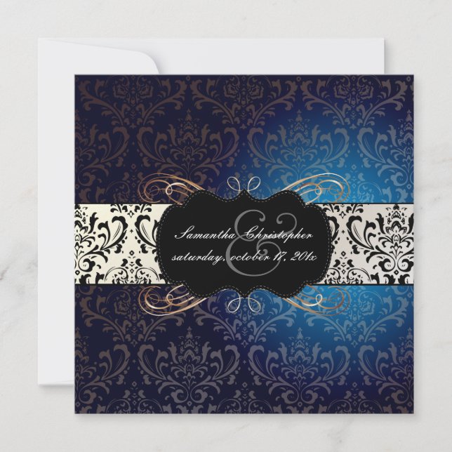 PixDezines Rossi Damask, midnight blue Invitation (Front)