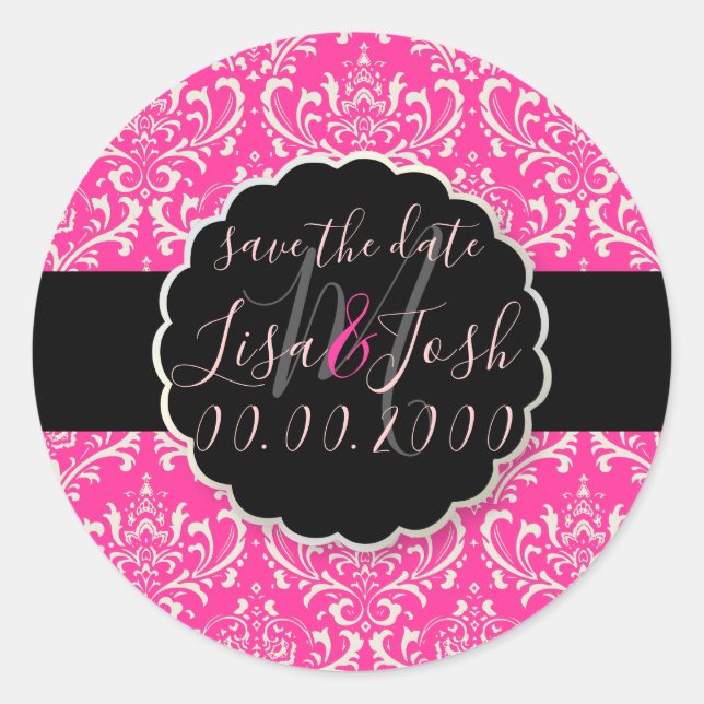 PixDezines Rossi Damask, Monogram DIY Colour Classic Round Sticker (Front)