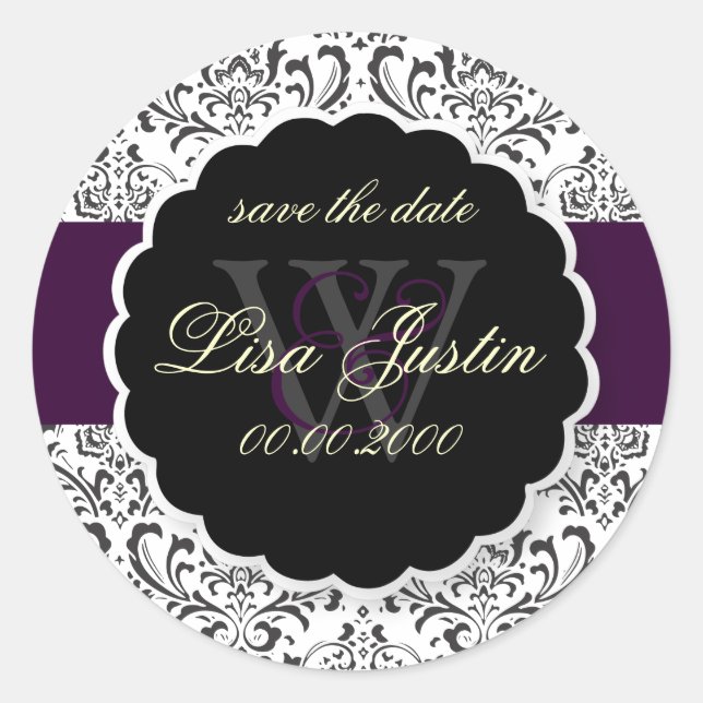 PixDezines Rossi Damask/Purple, DIY Colour! Classic Round Sticker (Front)