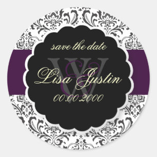 PixDezines Rossi Damask/Purple, DIY Colour! Classic Round Sticker