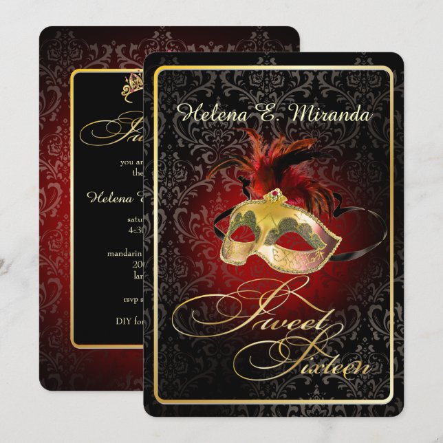 PixDezines Rossi Sweet 16 Masquerade/DIY colour!! Invitation (Front/Back)