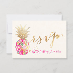 PixDezines RSVP Aloha Pink Pineapples/Gold Script