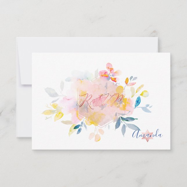 PixDezines RSVP Aquarelle Fleurs Bat mitzvah ✡ (Devant)
