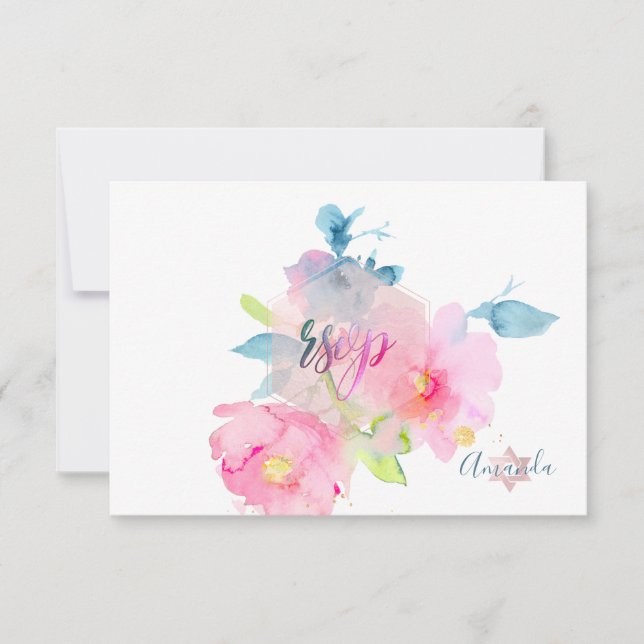 PixDezines RSVP Aquarelle Fleurs Bat mitzvah ✡ (Devant)