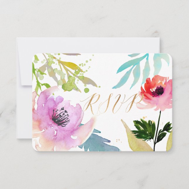 PixDezines RSVP Aquarelle Florale/Rose (Devant)