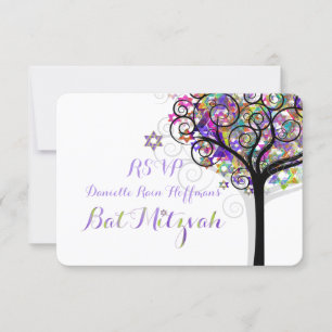 PixDezines RSVP ARBRE DE VIE BAT MITZVAH/POURPRE