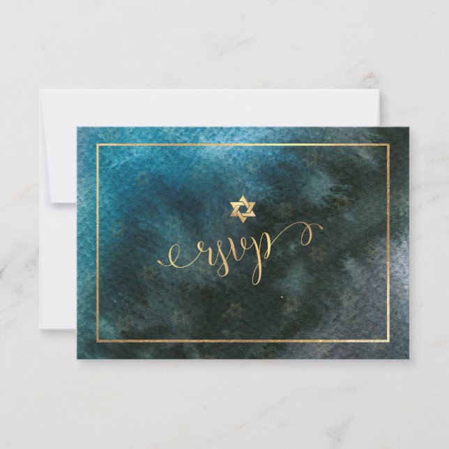 PixDezines RSVP Bar Mitzvah, Aquarelle Turquoise ✡ (Devant)