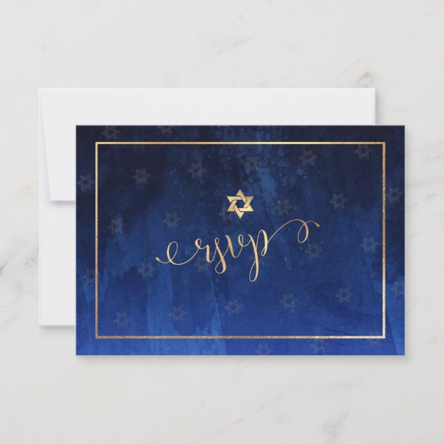 PixDezines RSVP Bar Mitzvah, ✡ d'aquarelle bleu (Devant)