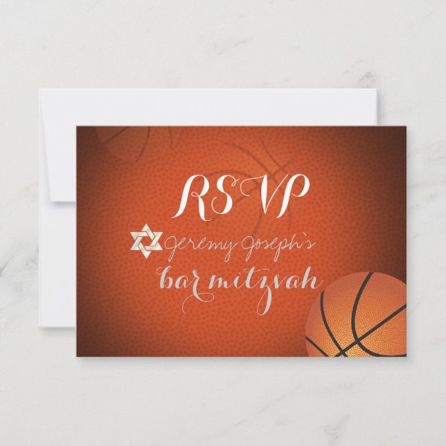 PixDezines RSVP Basketball Bar Mitzvah ✡ Card (Front)