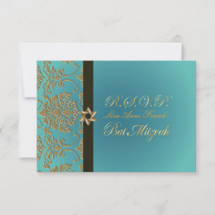 PixDezines rsvp bat mitzvah+faux gold damask Card