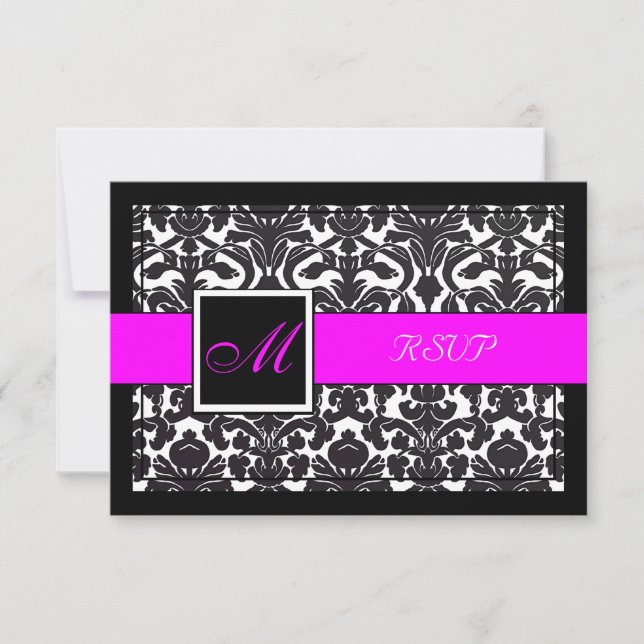 PixDezines rsvp Black Flora Damask/DIY colours Card (Front)