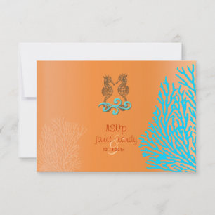 PixDezines rsvp Blue Coral+Seahorse, beach party Card