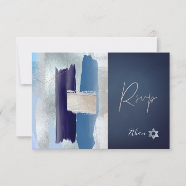 PixDezines RSVP Blues Watercolor Bar Mitzvah ✡ (Front)