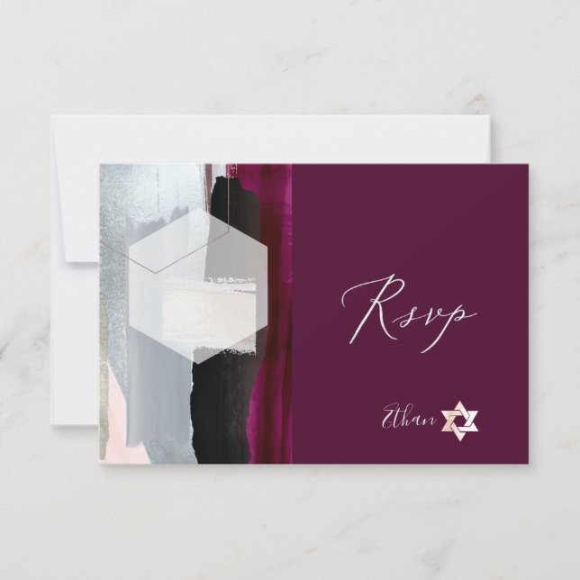 PixDezines RSVP Burgundy Watercolor Bat Mitzvah ✡ (Front)
