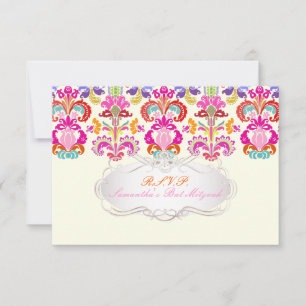 PixDezines rsvp colour Isabella damask/bat mitzvah Card