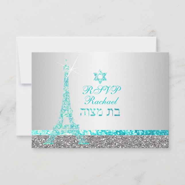 PixDezines rsvp faux glitter eiffel/bat mitzvah (Front)