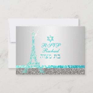 PixDezines rsvp faux glitter eiffel/bat mitzvah Card
