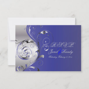 PixDezines rsvp Filigree+swirls/silver+blue Card