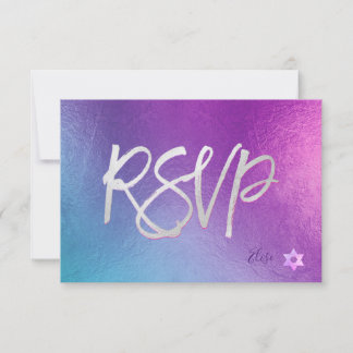 PixDezines RSVP H2 Ombre Purple+Pink Bat Mitzvah✡ Card