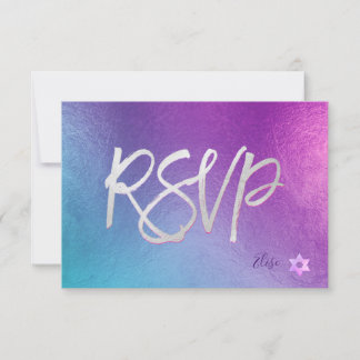 PixDezines RSVP H2 Ombre Purple+Pink Bat Mitzvah✡ Card