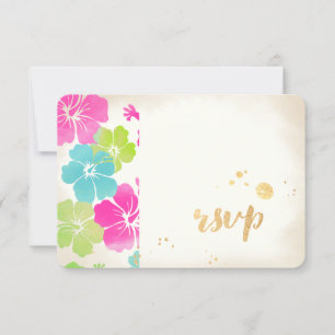 PixDezines rsvp hibiscus/luau/faux parchment Card