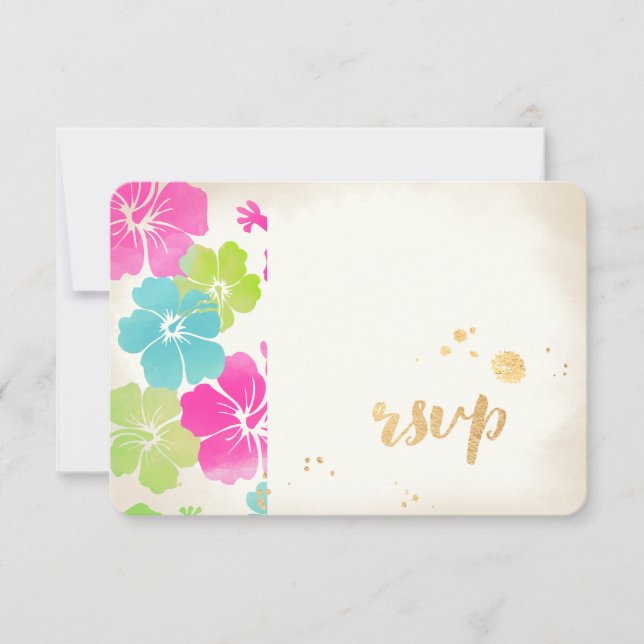 PixDezines rsvp hibiscus/luau/faux parchment Card (Front)