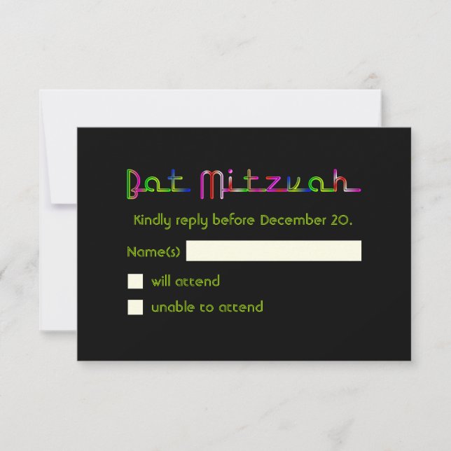 PixDezines Rsvp Lumières Neon/Vegas/Bat mitzvah (Devant)