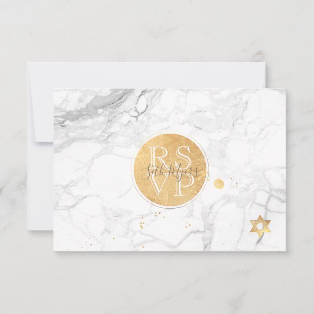 PixDezines RSVP Marble+Faux Gold Bar Mitzvah ✡