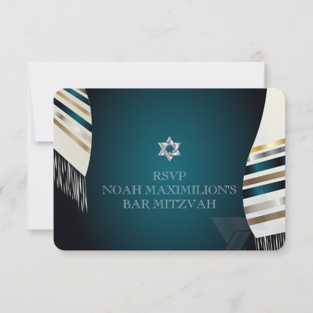 PixDezines RSVP Mitzvah/teal tallit/diy background Card (Front)