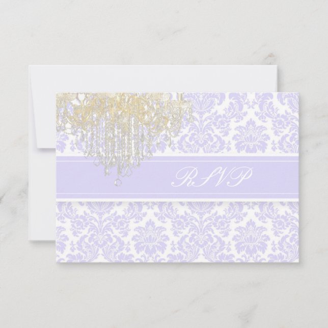 PixDezines rsvp moiré damask+Chandelier/purple Card (Front)